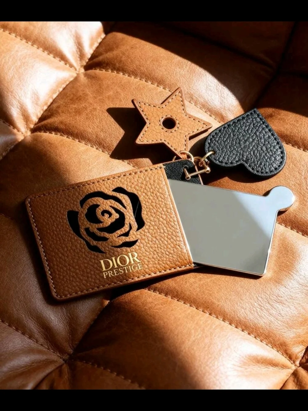 Dior Brown Leather Card Holder with Rose Motif